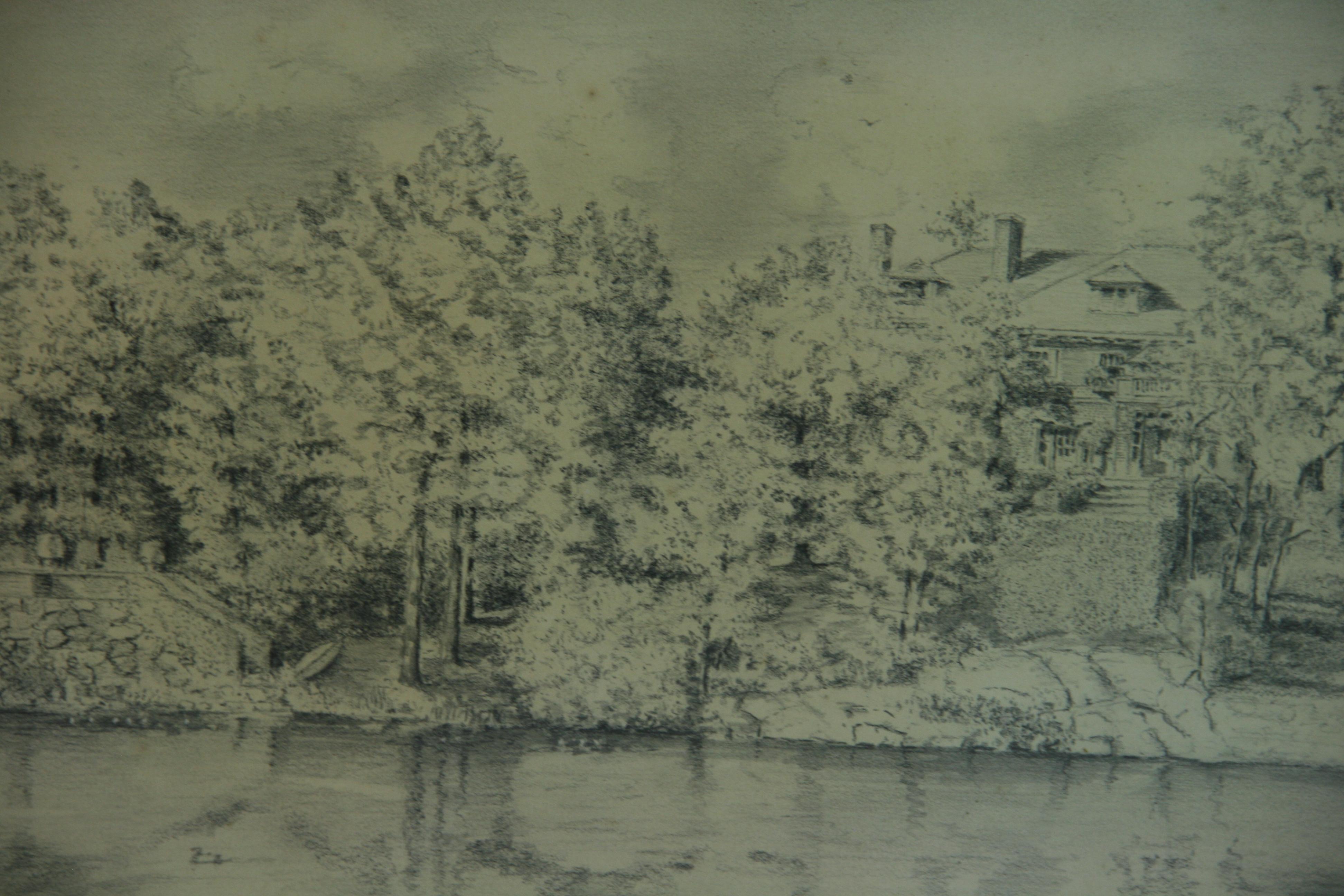Antike Zeichnung „View From The Charles River in Boston“ aus dem Jahr 1927 (Frühes 20. Jahrhundert) im Angebot