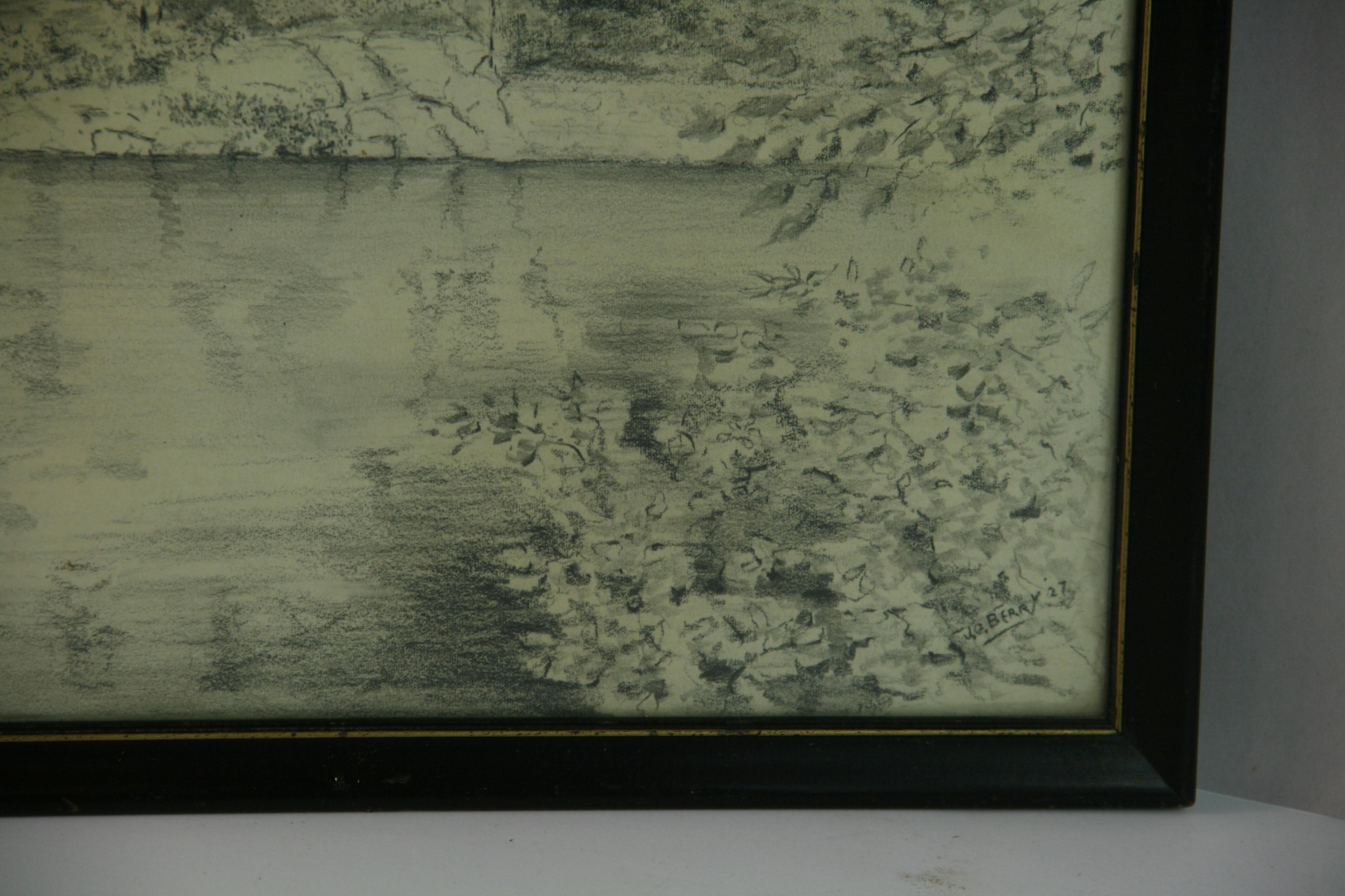 Antike Zeichnung „View From The Charles River in Boston“ aus dem Jahr 1927 im Angebot 1