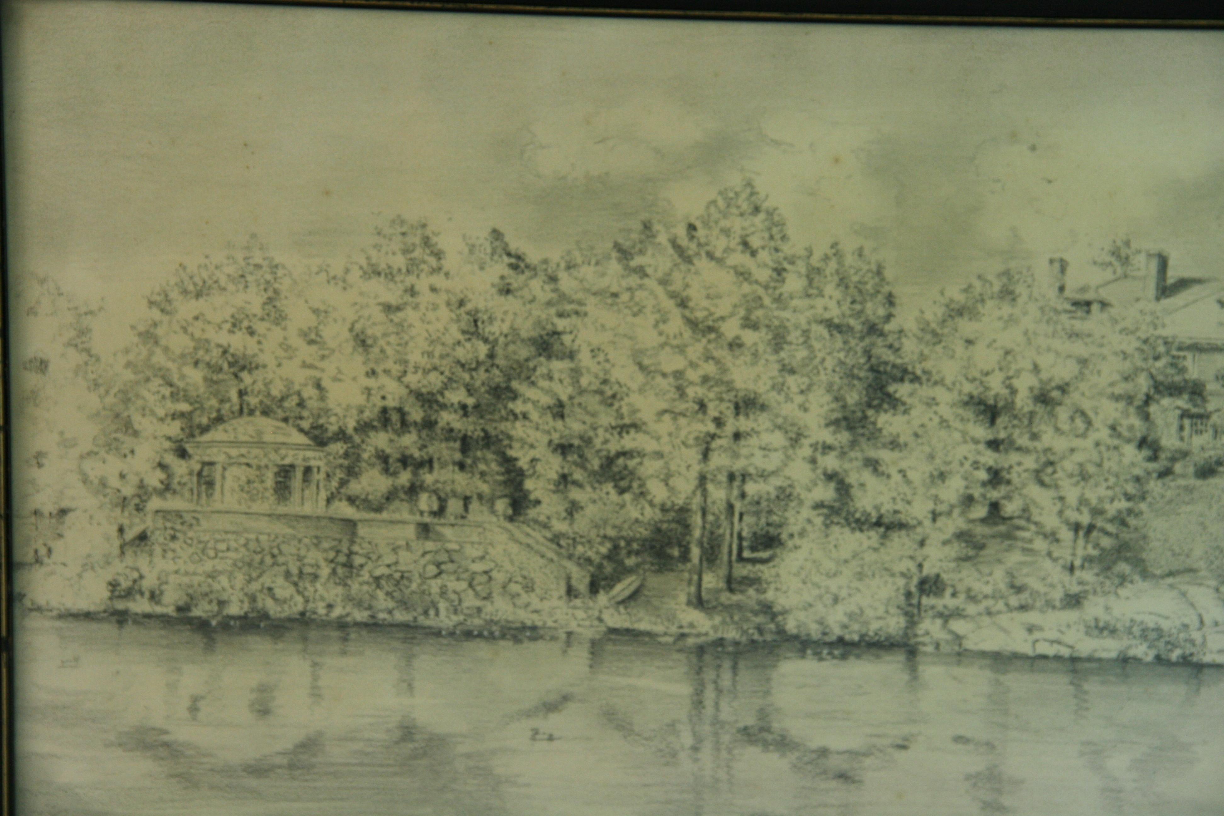 Antike Zeichnung „View From The Charles River in Boston“ aus dem Jahr 1927 im Angebot 2