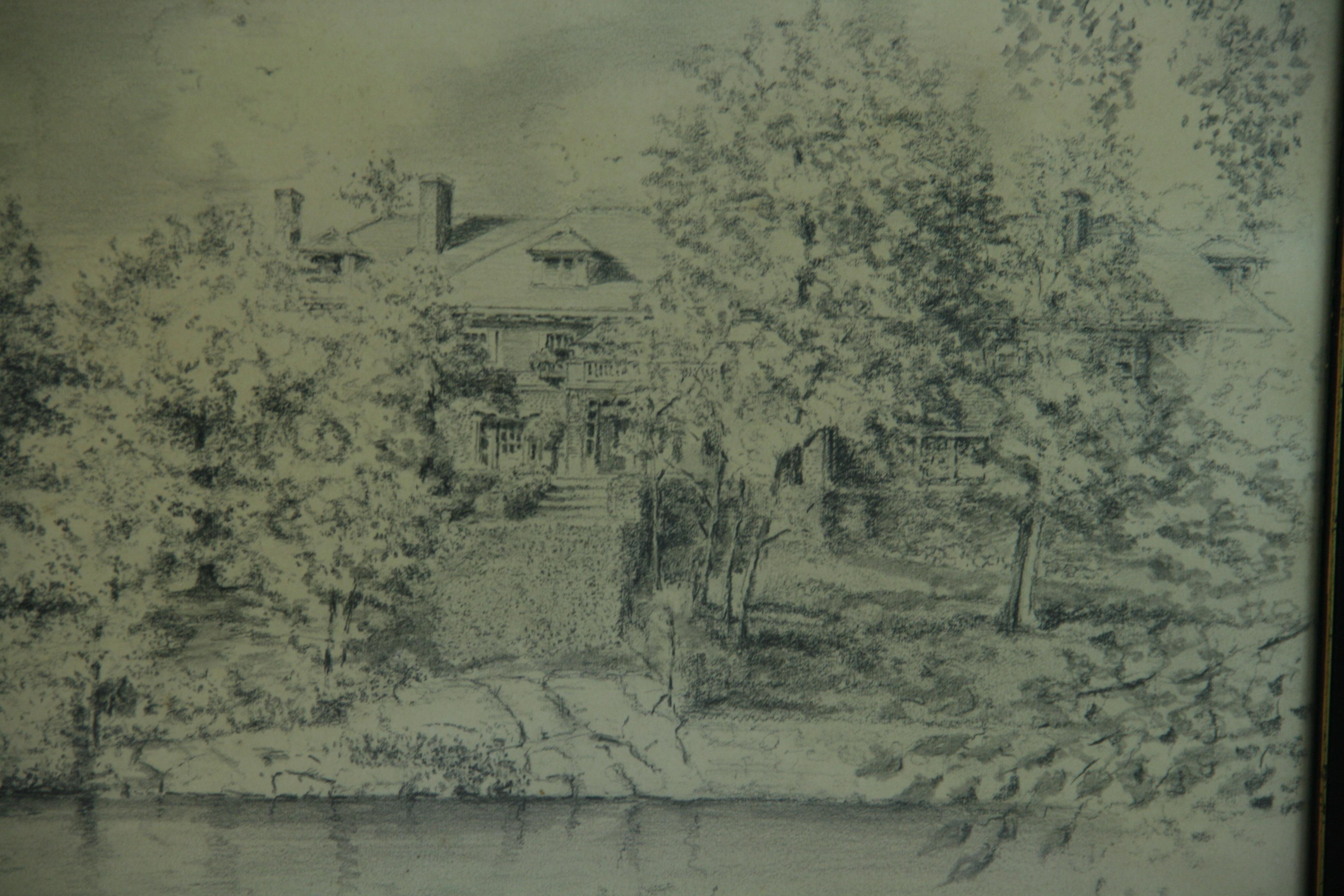 Antike Zeichnung „View From The Charles River in Boston“ aus dem Jahr 1927 im Angebot 3