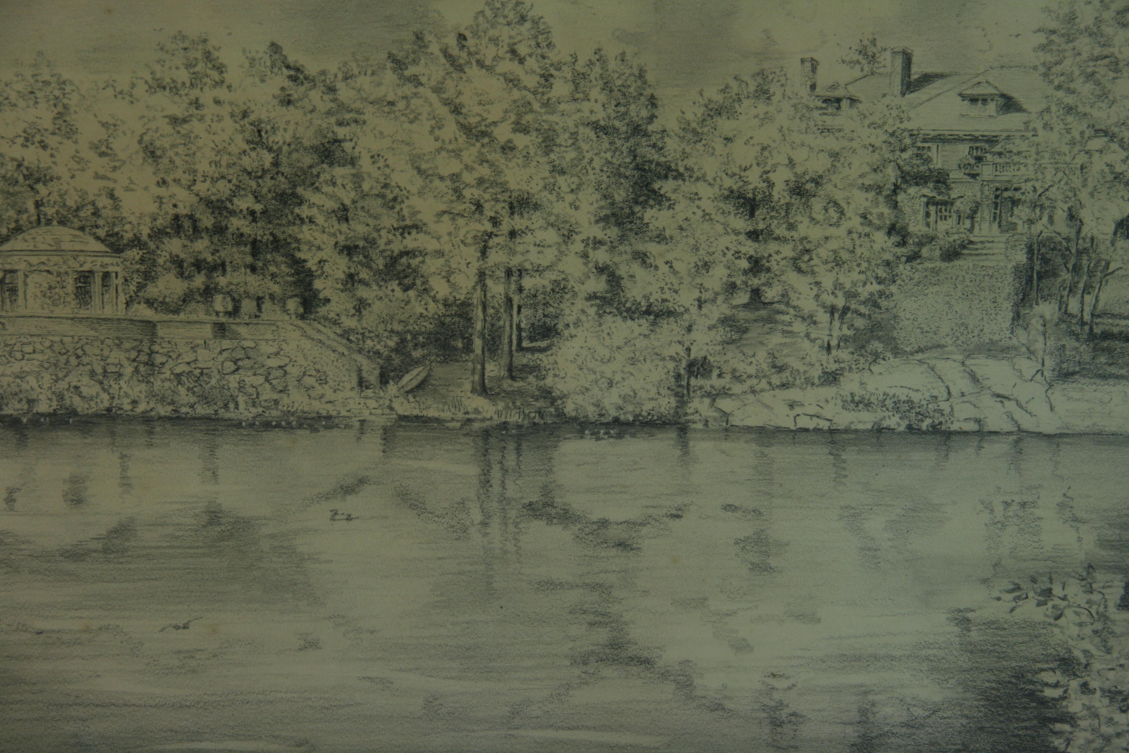 Antike Zeichnung „View From The Charles River in Boston“ aus dem Jahr 1927 im Angebot 4