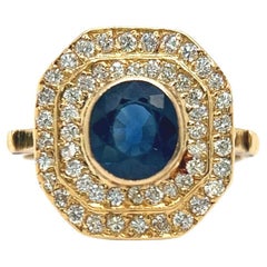 Antique Dreicer & Co. Sapphire Diamond 18 Karat Yellow Gold Halo Ring