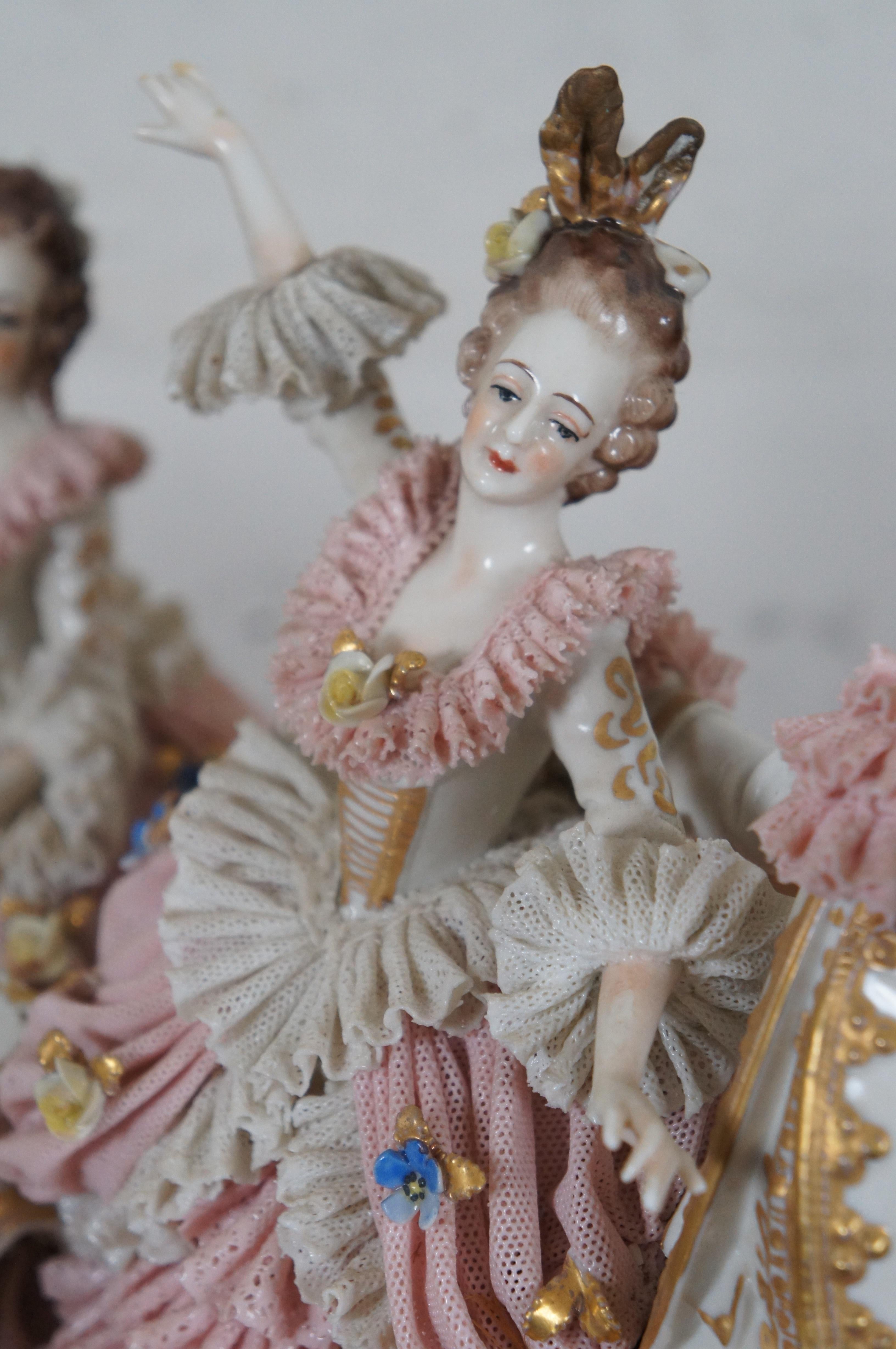Antique Dresden Capodimonte Porcelain Lace Music Room Group Cello Piano 3