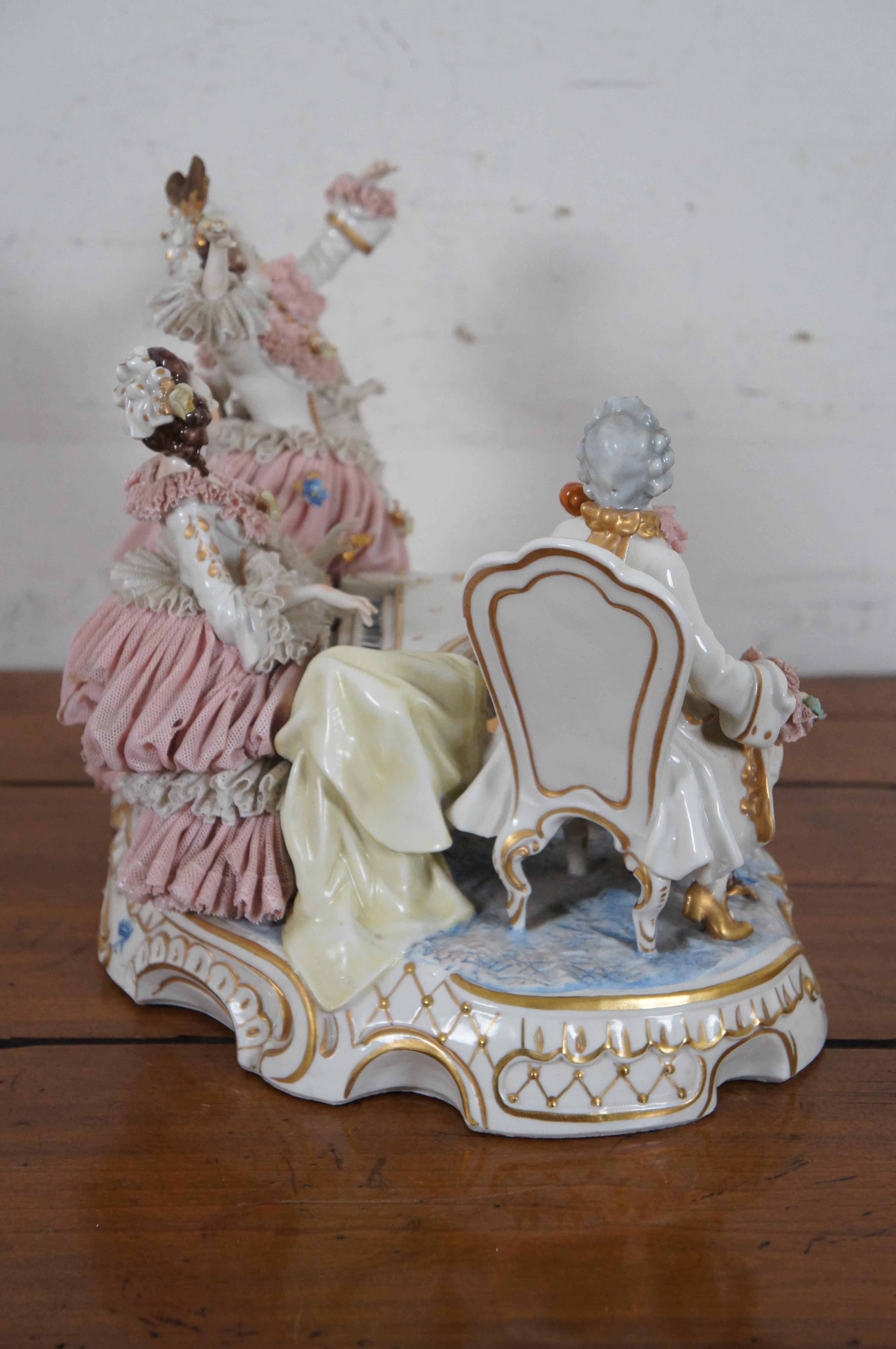 Antique Dresden Capodimonte Porcelain Lace Music Room Group Cello Piano 4
