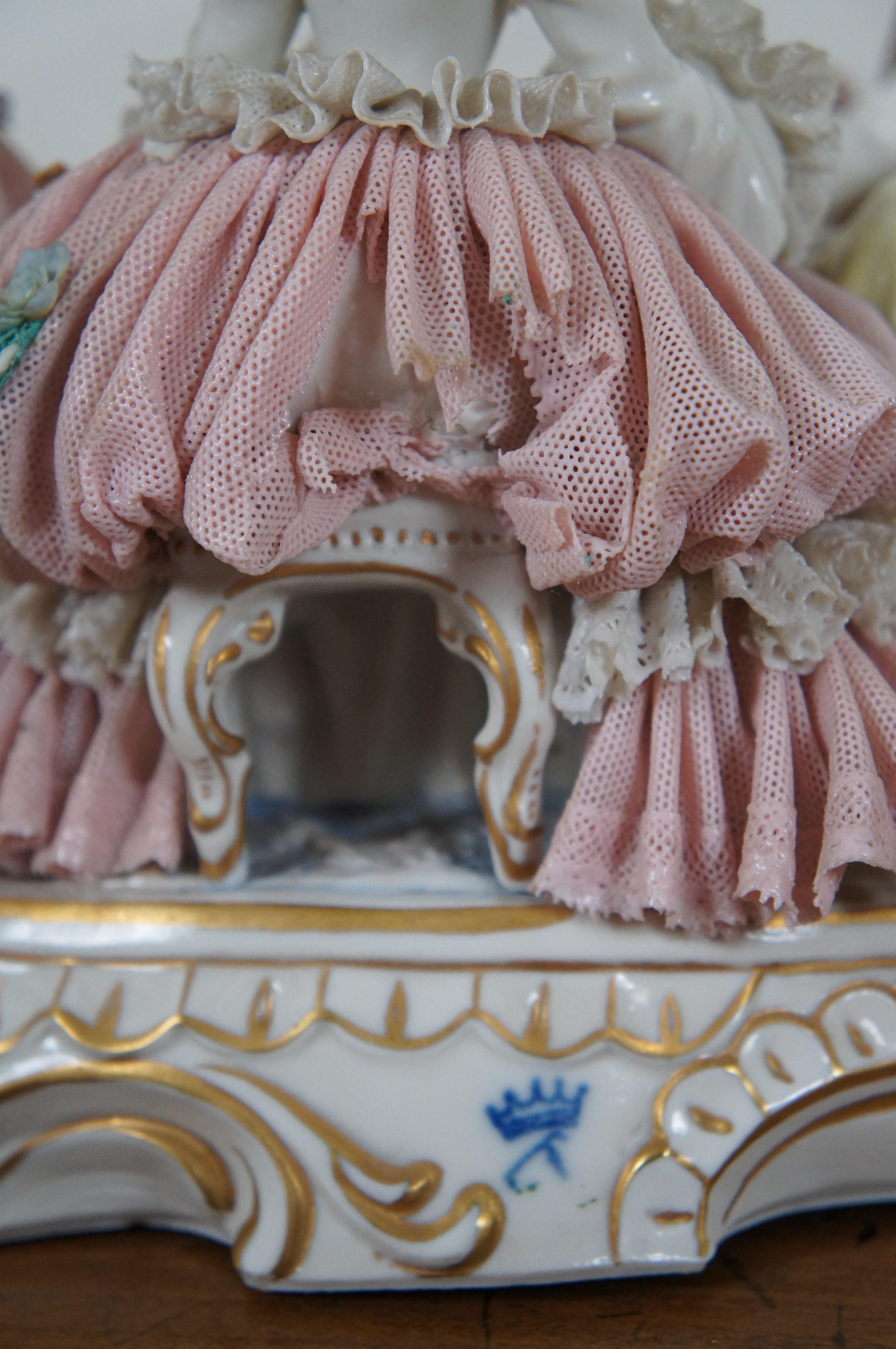 19th Century Antique Dresden Capodimonte Porcelain Lace Music Room Group Cello Piano