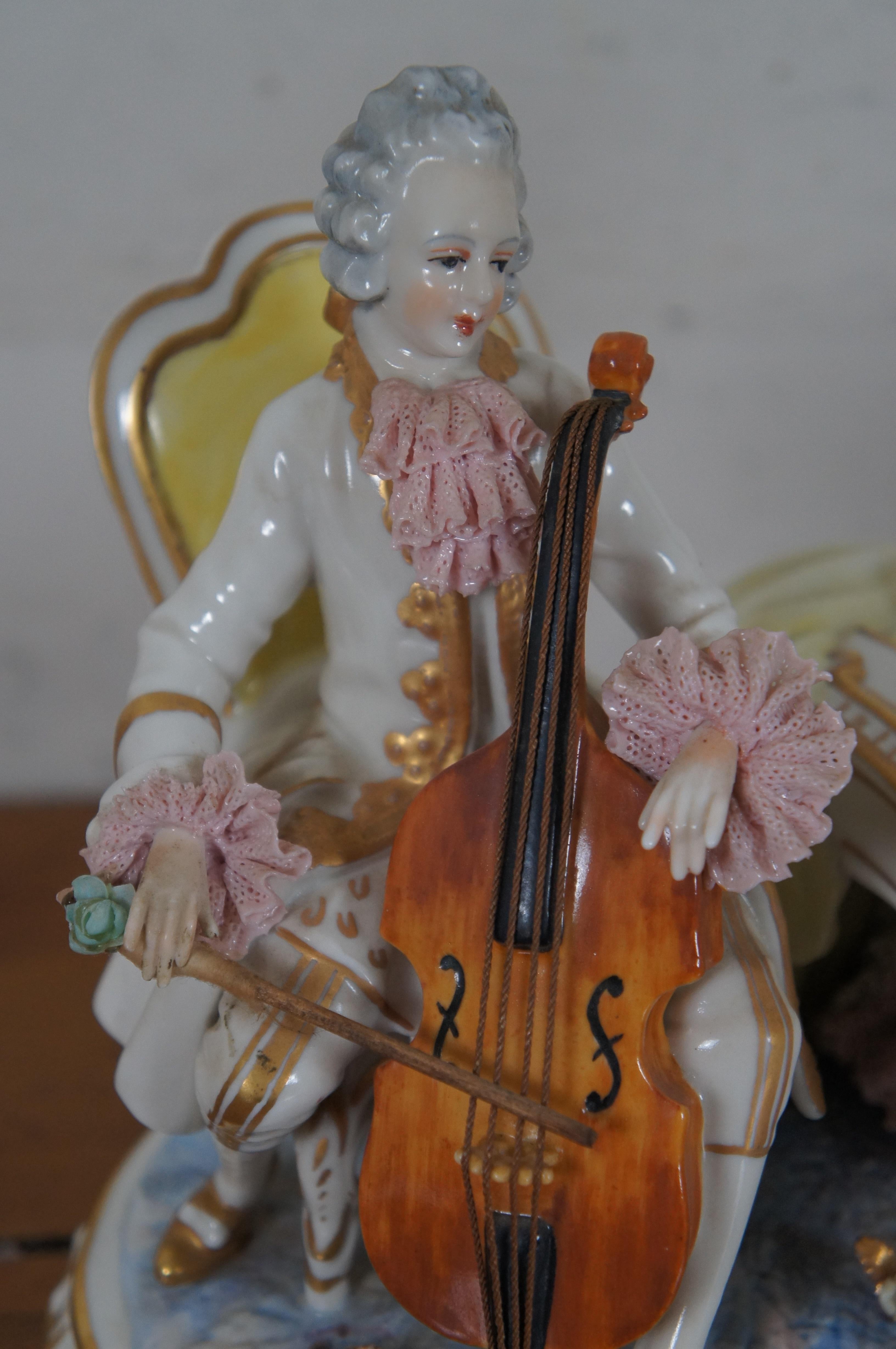 Antique Dresden Capodimonte Porcelain Lace Music Room Group Cello Piano 1