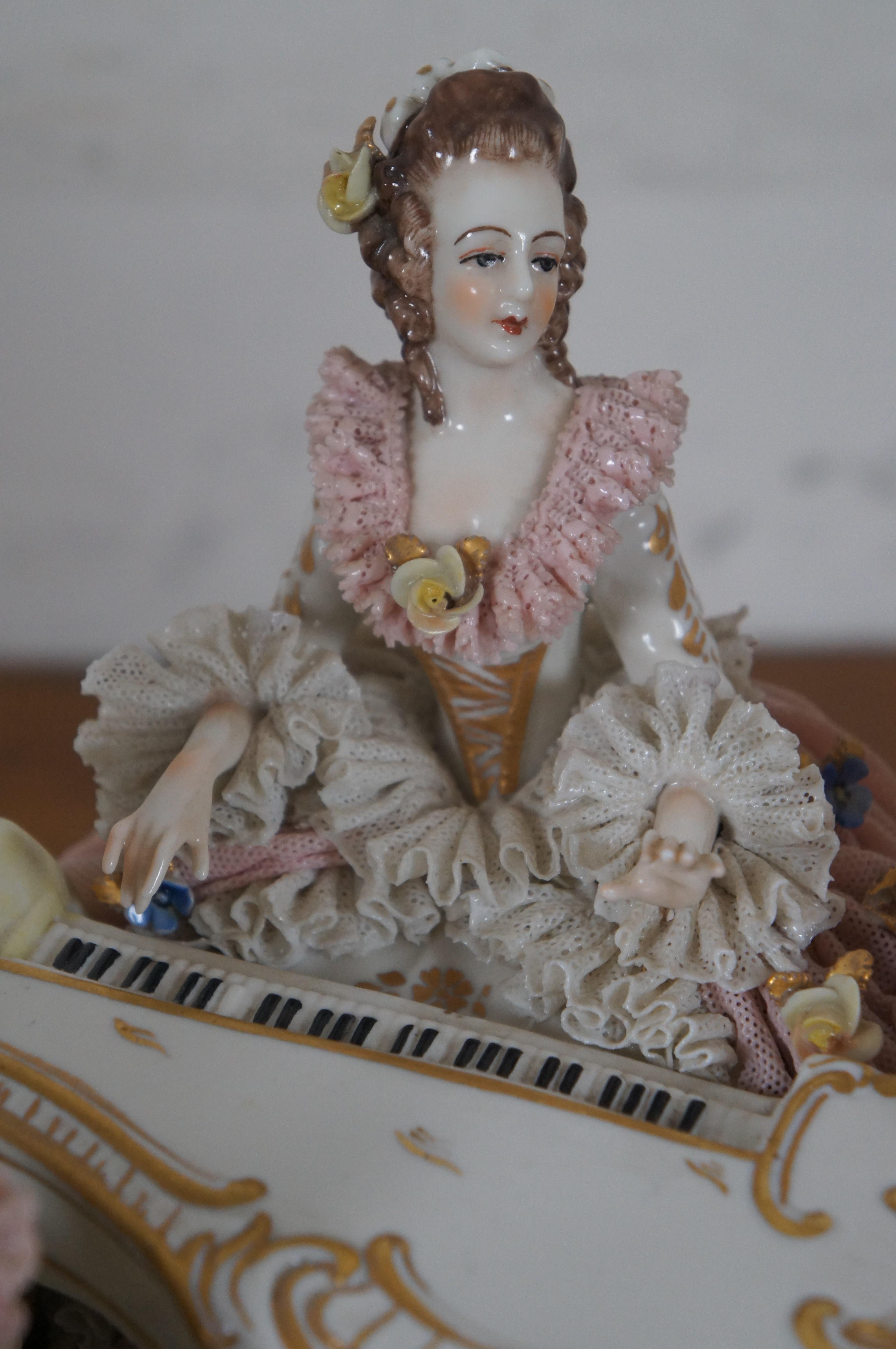 Antique Dresden Capodimonte Porcelain Lace Music Room Group Cello Piano 2