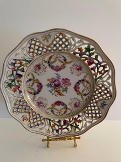 Antique Dresden Dessert Set, Colorful Porcelain, 7 Pieces, Circa 1920s