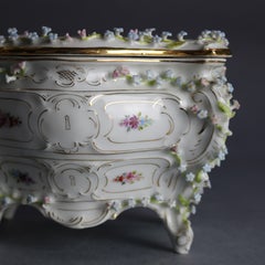 Antique Dresden Hand Painted & Gilt Porcelain Bombe Form Dresser Box, 19th C