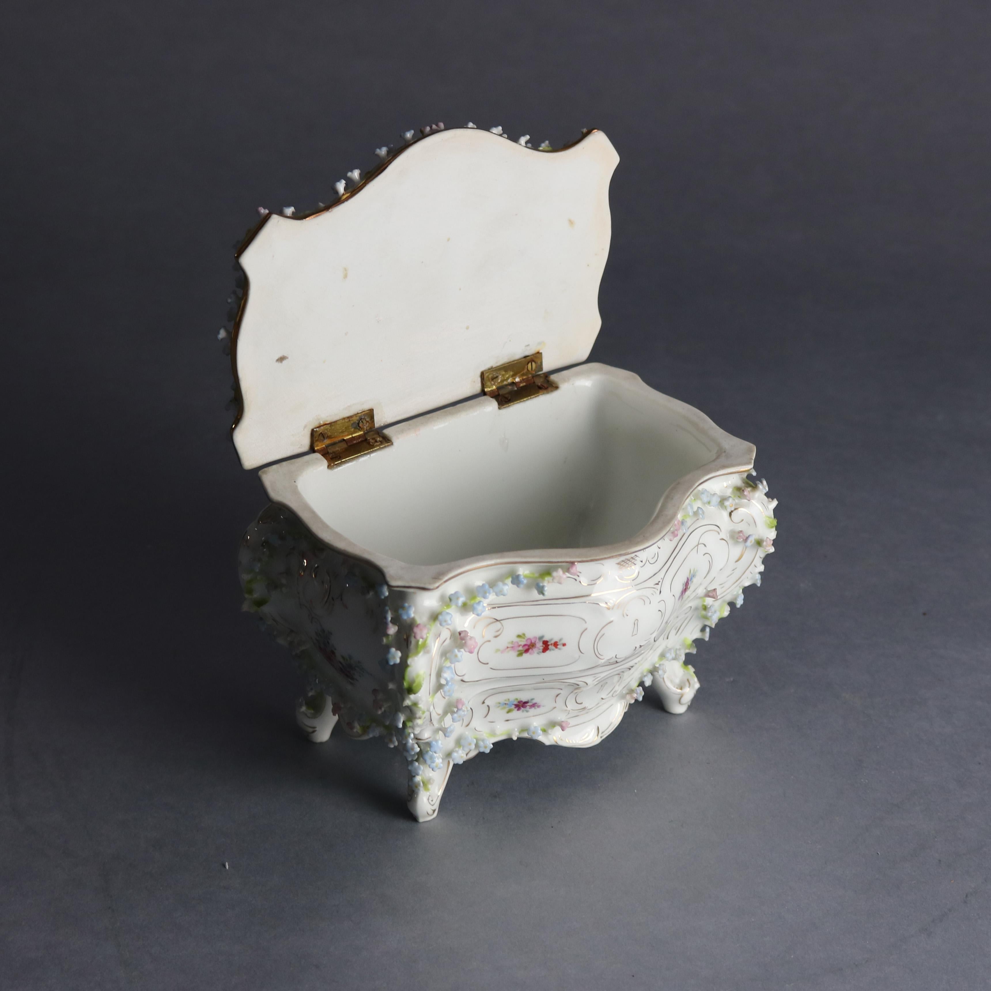 Fired Antique Dresden Hand Painted & Gilt Porcelain Bombe Form Dresser Box, 19th C
