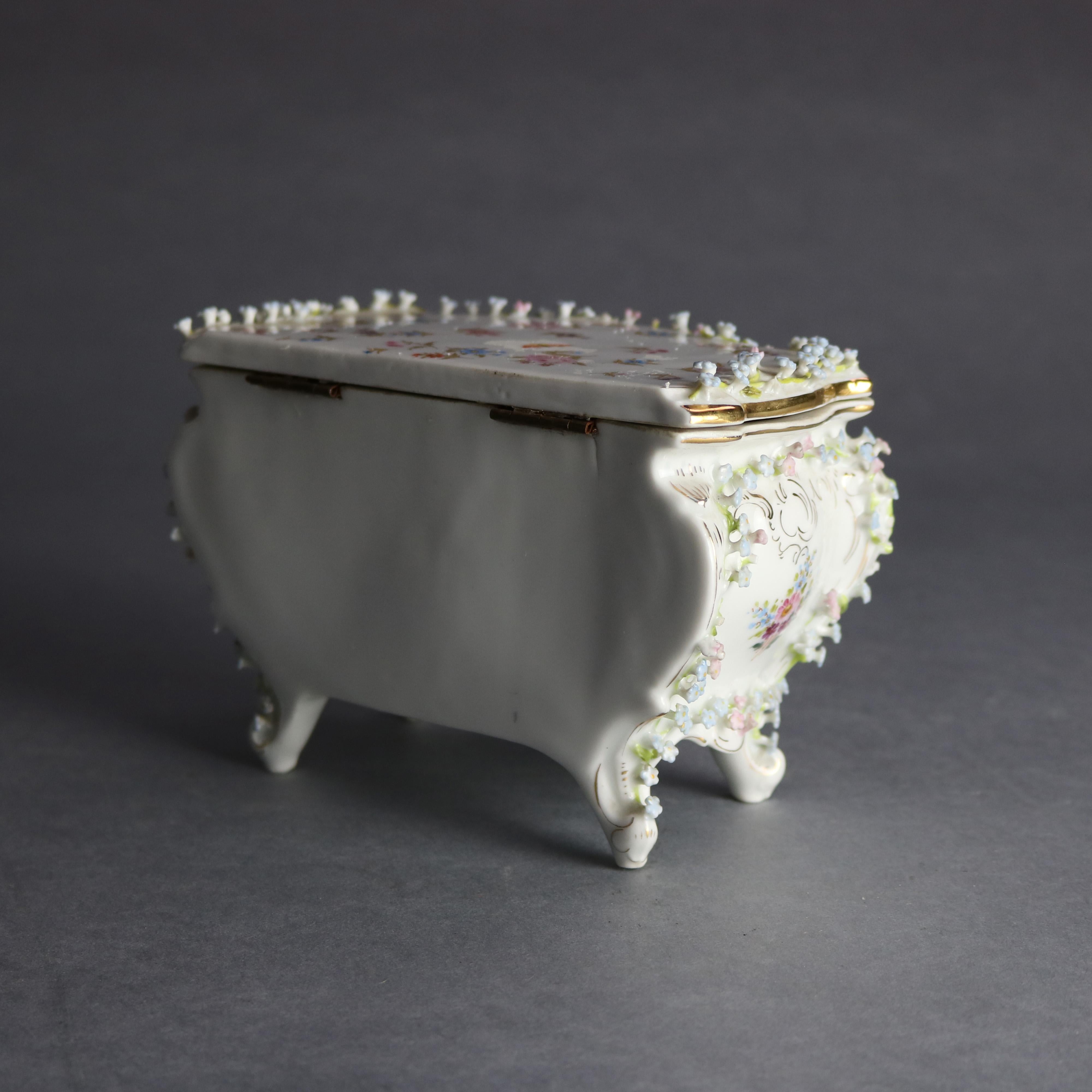 19th Century Antique Dresden Hand Painted & Gilt Porcelain Bombe Form Dresser Box, 19th C