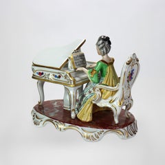 Antique Dresden Hand Painted Porcelain Piano Player Signed C1890