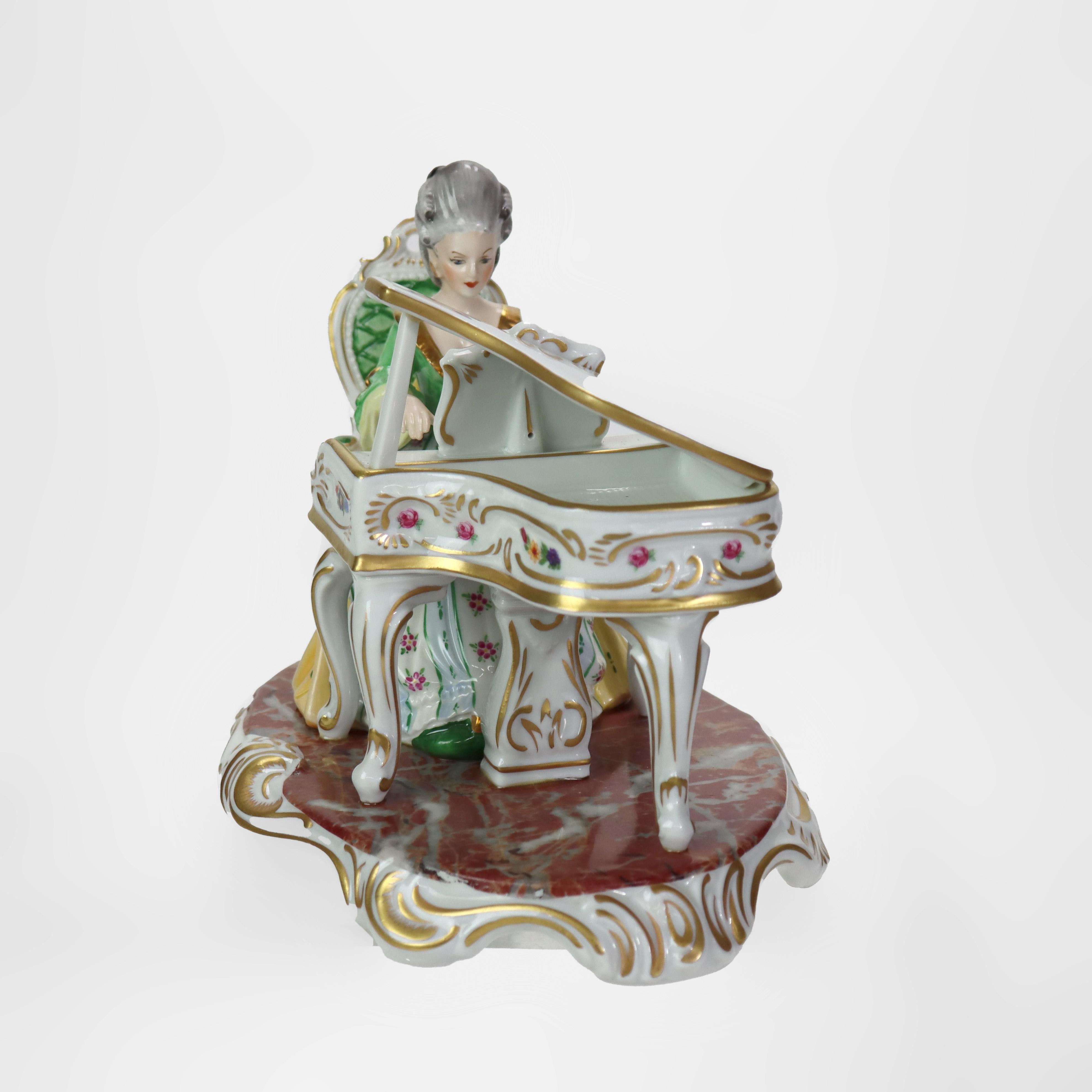 Antique Dresden Hand Painted Porcelain Piano Player Signed C1890 In Good Condition For Sale In Big Flats, NY