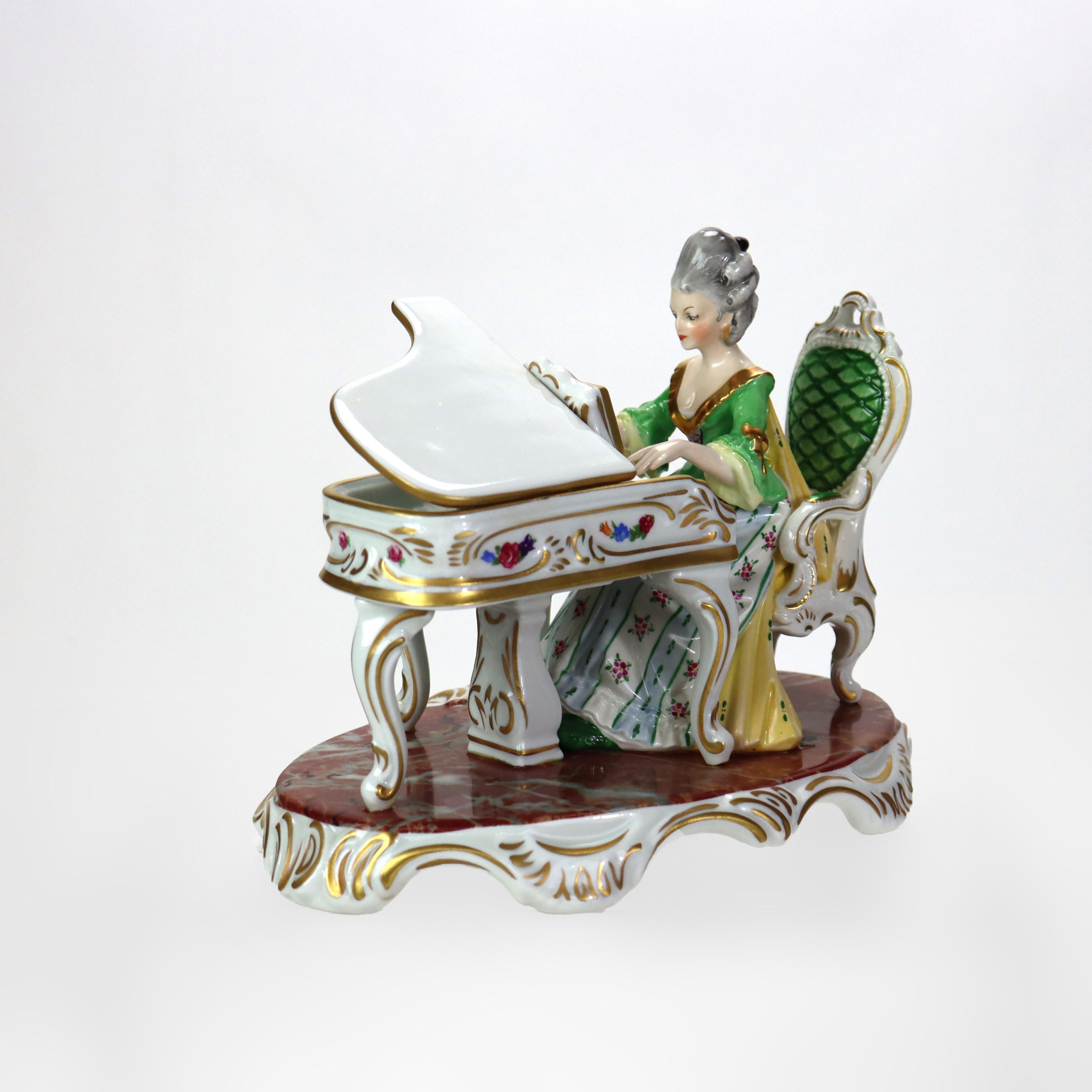 19th Century Antique Dresden Hand Painted Porcelain Piano Player Signed C1890 For Sale
