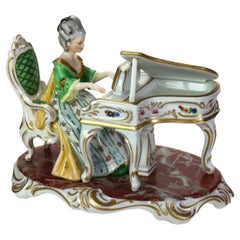 Antique Dresden Hand Painted Porcelain Piano Player Signed C1890