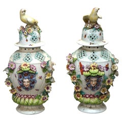 Antique Dresden & Meissen School Figural Porcelain Covered Urns Circa 1890