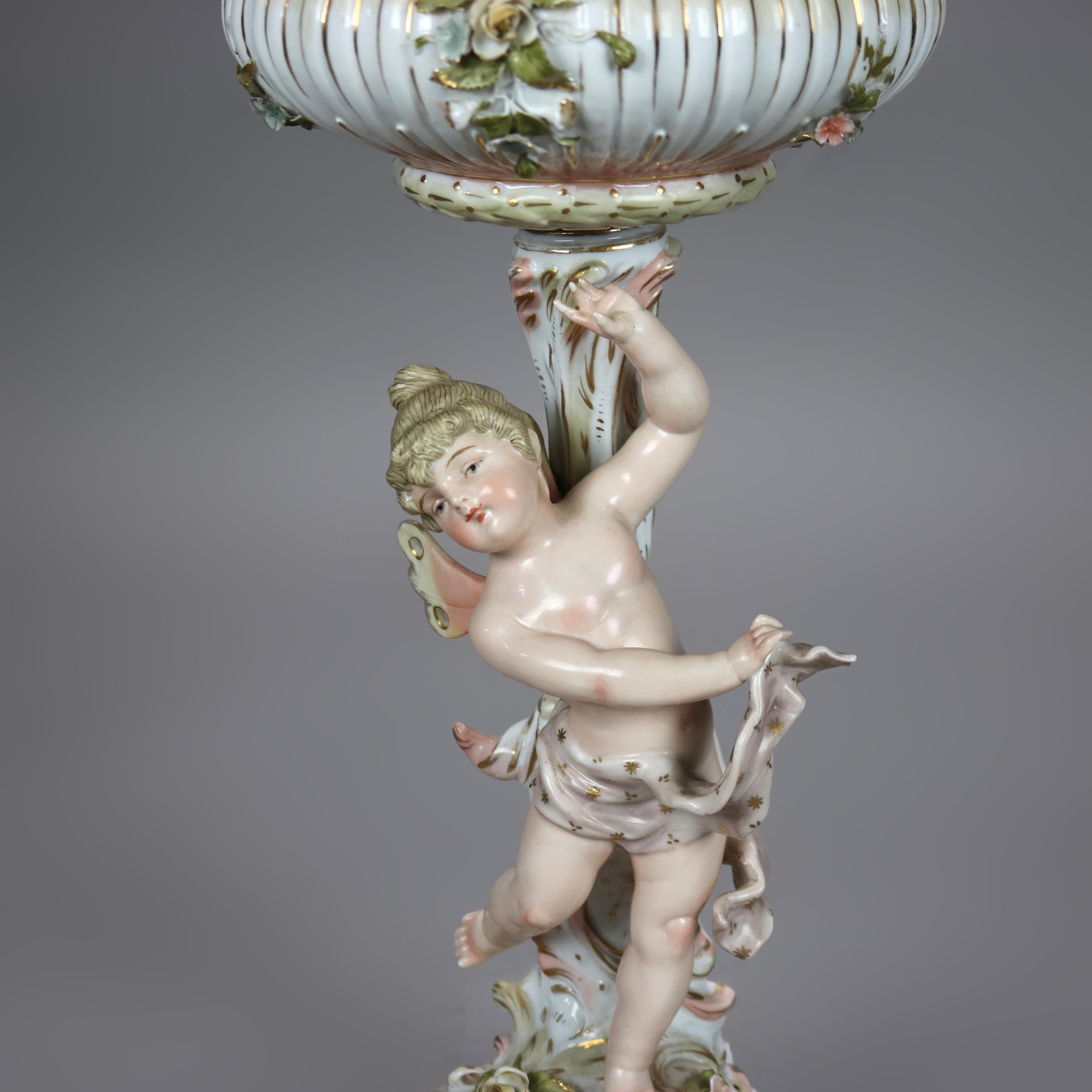 Antike Dresdener oder Meissener klassische figurale Cherub-Porzellan-Öllampe, 19. Jahrhundert, Öllampe (Handbemalt) im Angebot