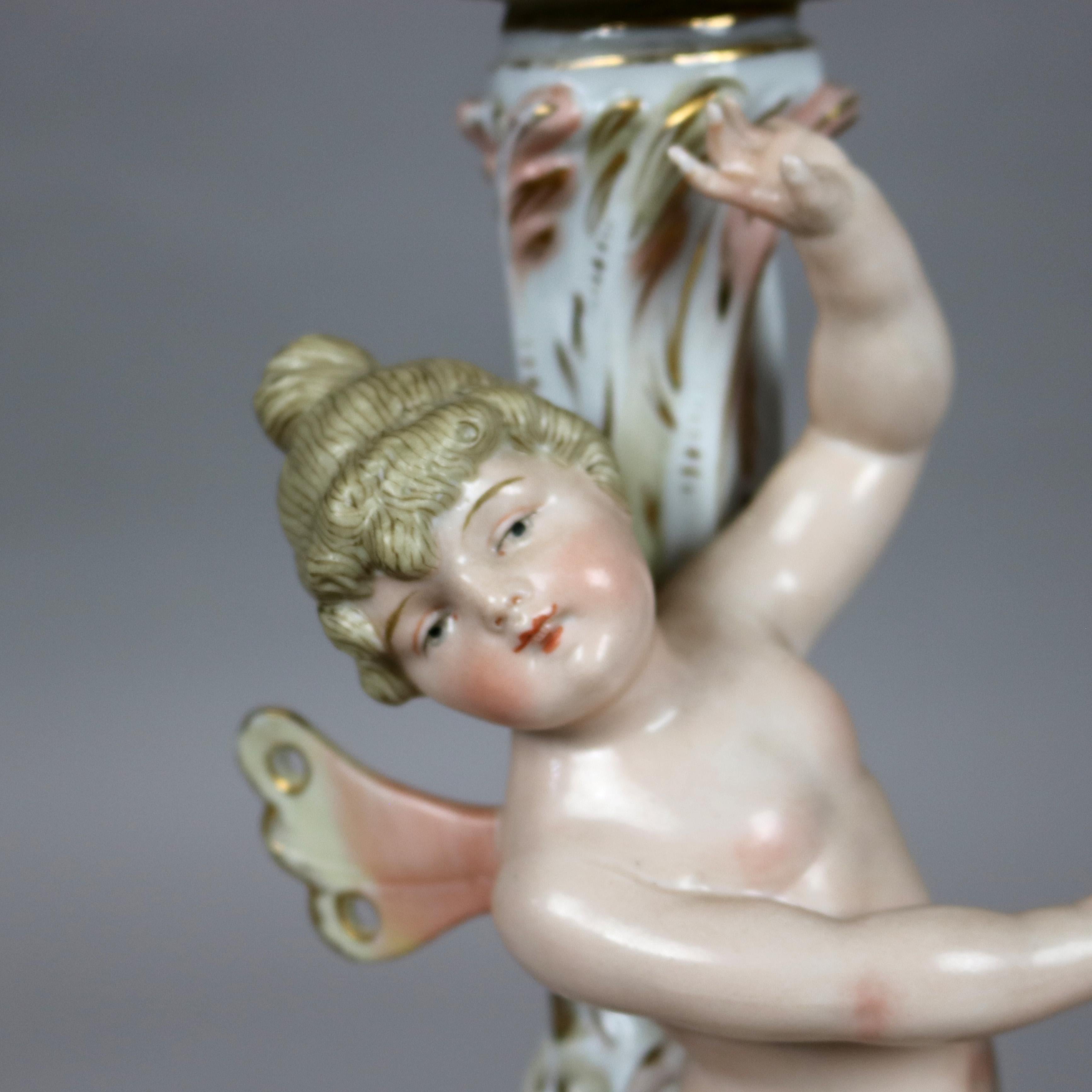 Antike Dresdener oder Meissener klassische figurale Cherub-Porzellan-Öllampe, 19. Jahrhundert, Öllampe im Angebot 5