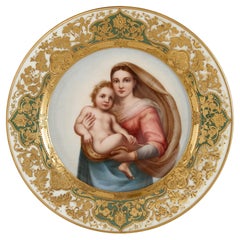 Antique Dresden porcelain cabinet plate depicting the Madonna after Raphael