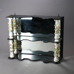 Antique Dresden Porcelain & Ebonized Wood Mirrored Wall Shelf Circa 1890
