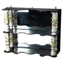 Antique Dresden Porcelain & Ebonized Wood Mirrored Wall Shelf Circa 1890