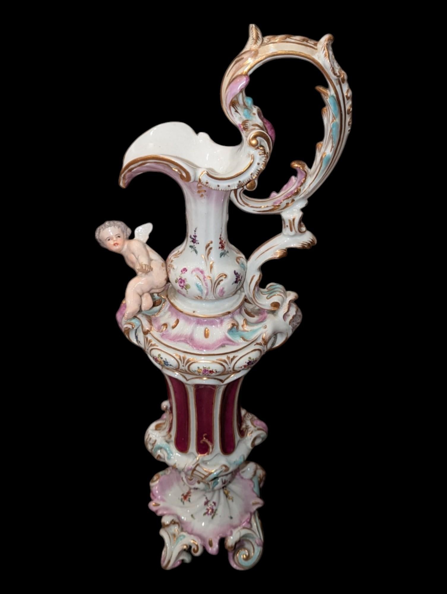 Antiguo Aguamanil de Porcelana de Dresde con Asa de Cara de Helena Wolfsohn Alemán en venta