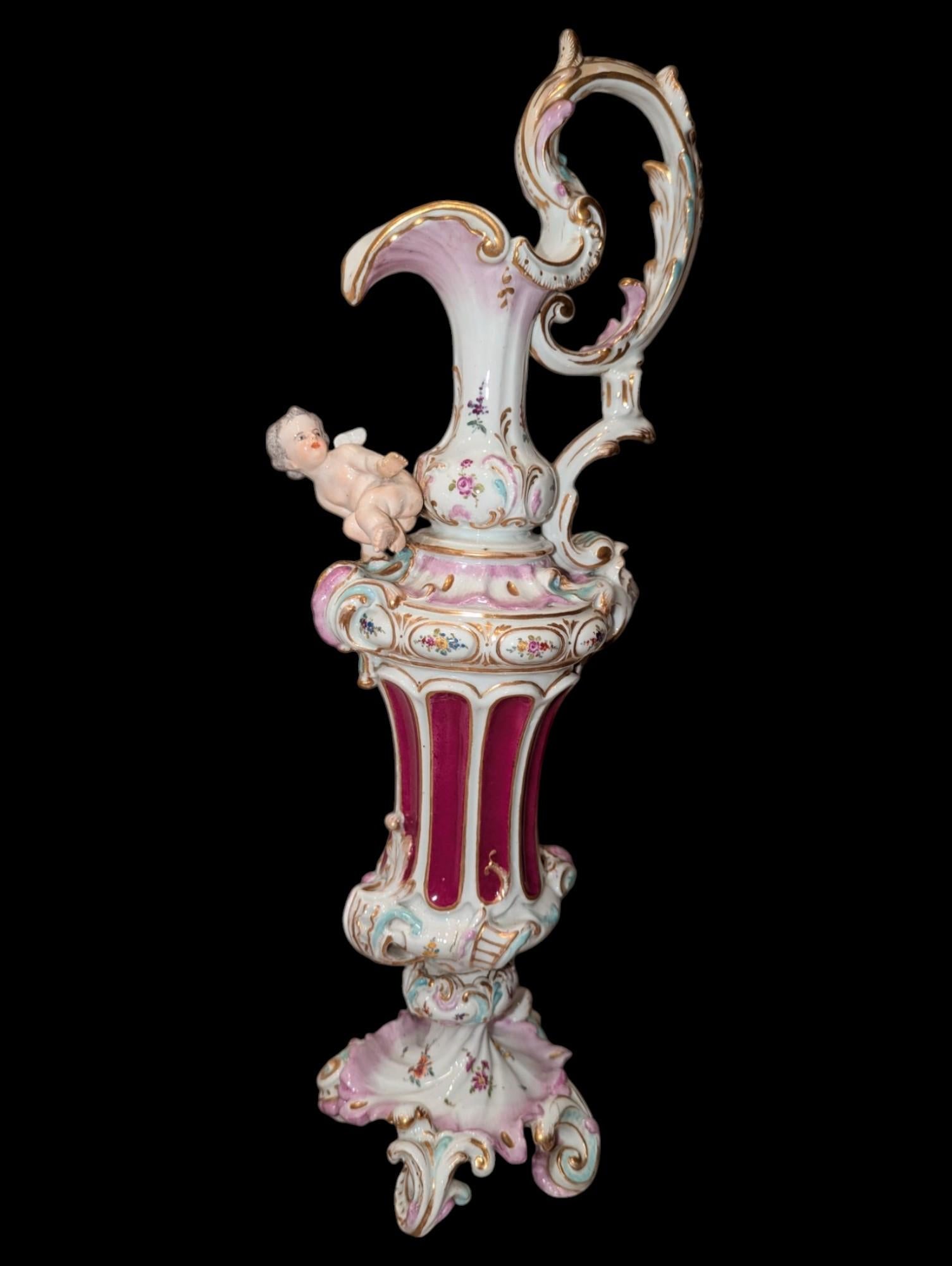 Antiguo Aguamanil de Porcelana de Dresde con Asa de Cara de Helena Wolfsohn en Excelente estado para la venta en New Milford, CT
