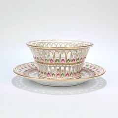 Antigua cesta y soporte de fruta reticulados de porcelana de Dresden de Adolf Hamann