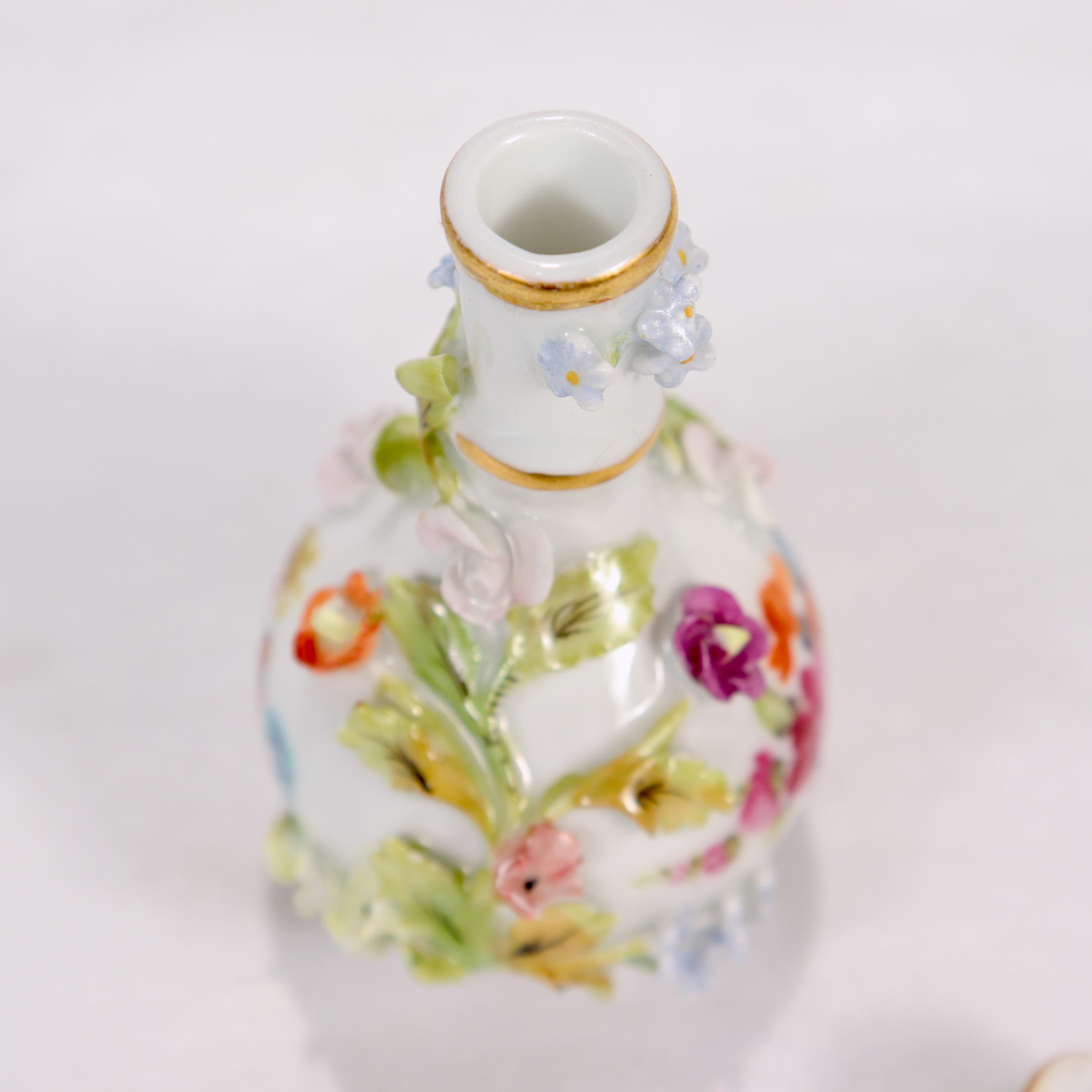 Antique Dresden Potschappel Porcelain Miniature Flower Encrusted Perfume Bottle For Sale 4