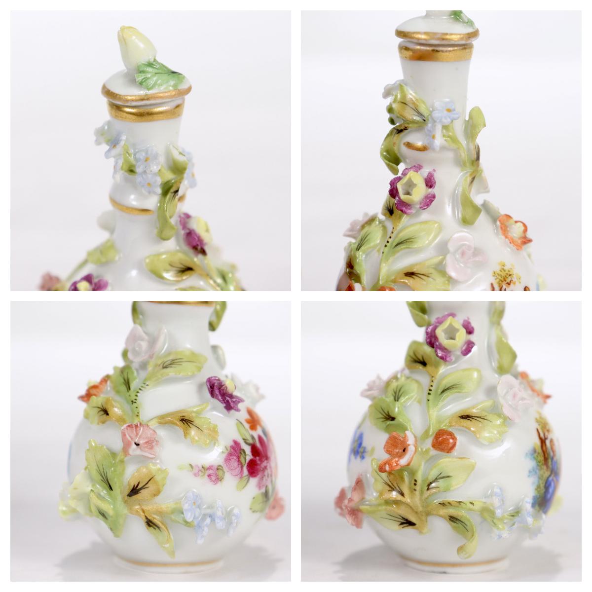 Antique Dresden Potschappel Porcelain Miniature Flower Encrusted Perfume Bottle For Sale 5
