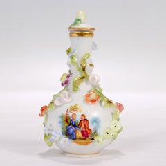 Antique Dresden Potschappel Porcelain Miniature Flower Encrusted Perfume Bottle
