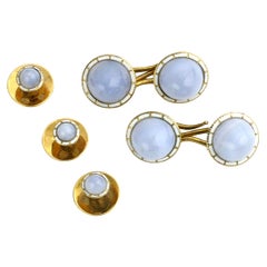 Antique Blue Lace Agate White Enamel and Gold Dress Set, Circa 1910
