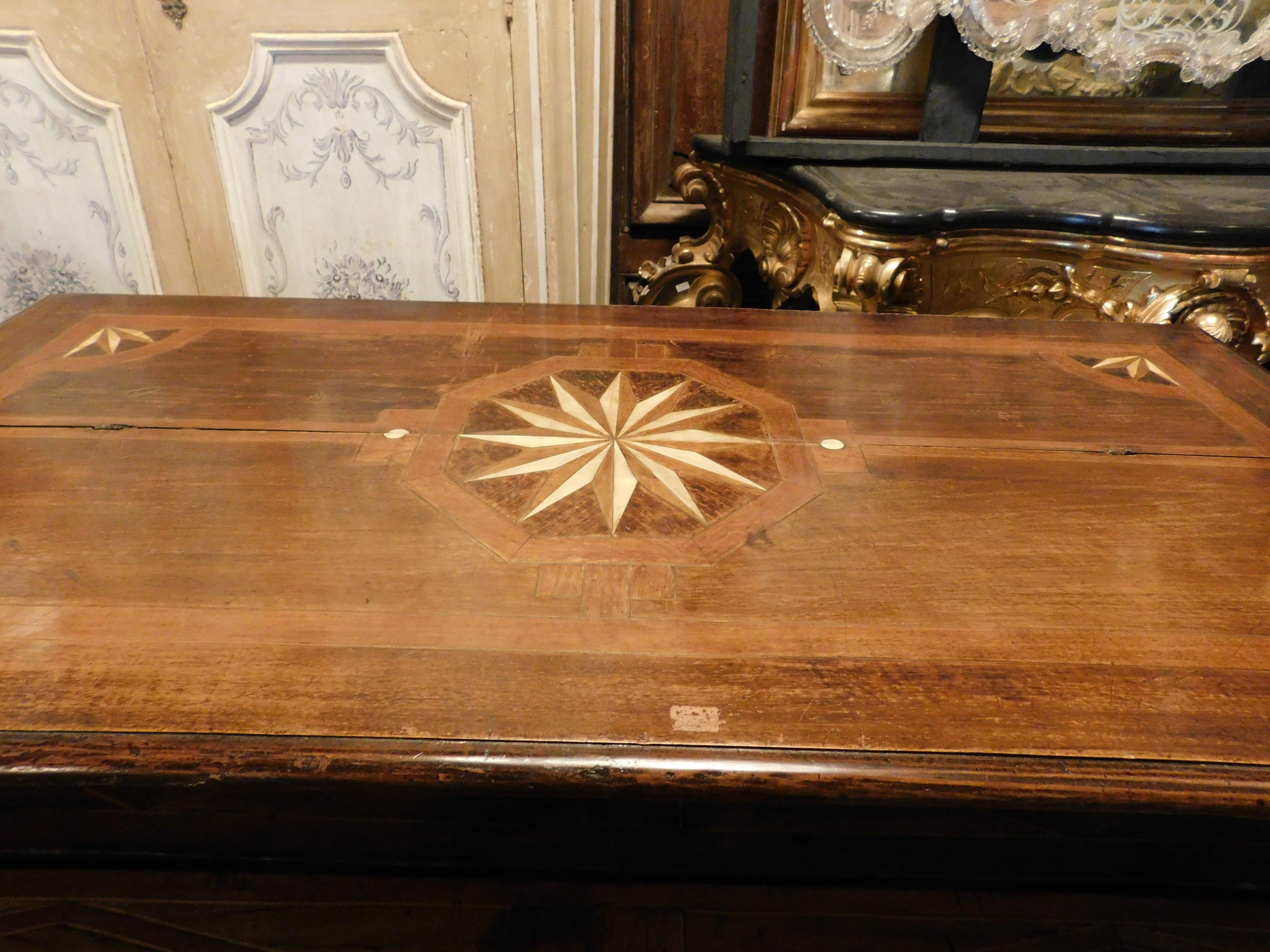 Inlay Dresser/flap cabinets in walnut and briar inlay, Italy For Sale
