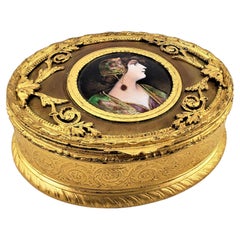 Antique Dresser or Jewelry Box with Enamel Portrait and Gilt Bronze Mounts 