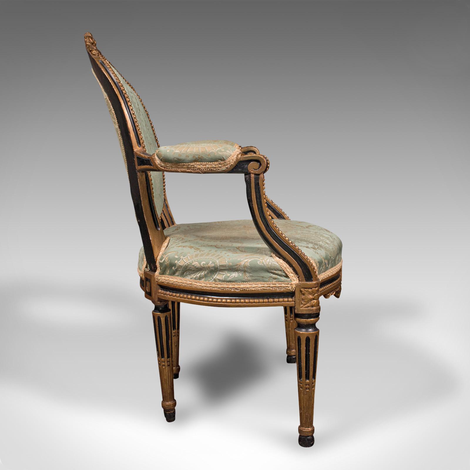 Antiker Kommodensessel, englisch, Elbow-Stuhl, Seide Baumwolle, Regency, 1820 (Britisch) im Angebot