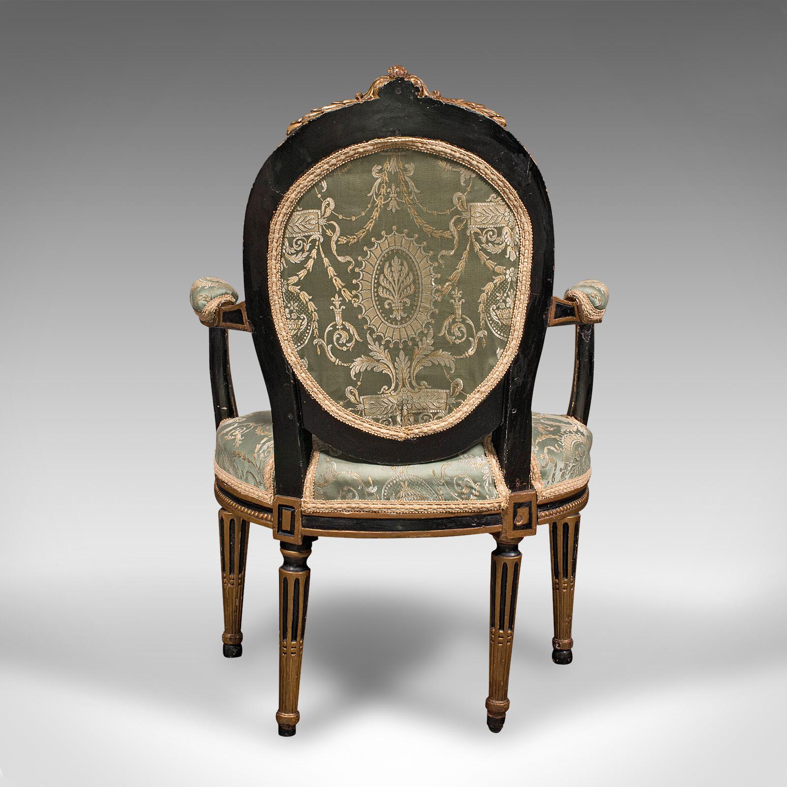 19th Century Antique Dressing Room Armchair, English, Elbow Chair, Silk Cotton, Regency, 1820 For Sale