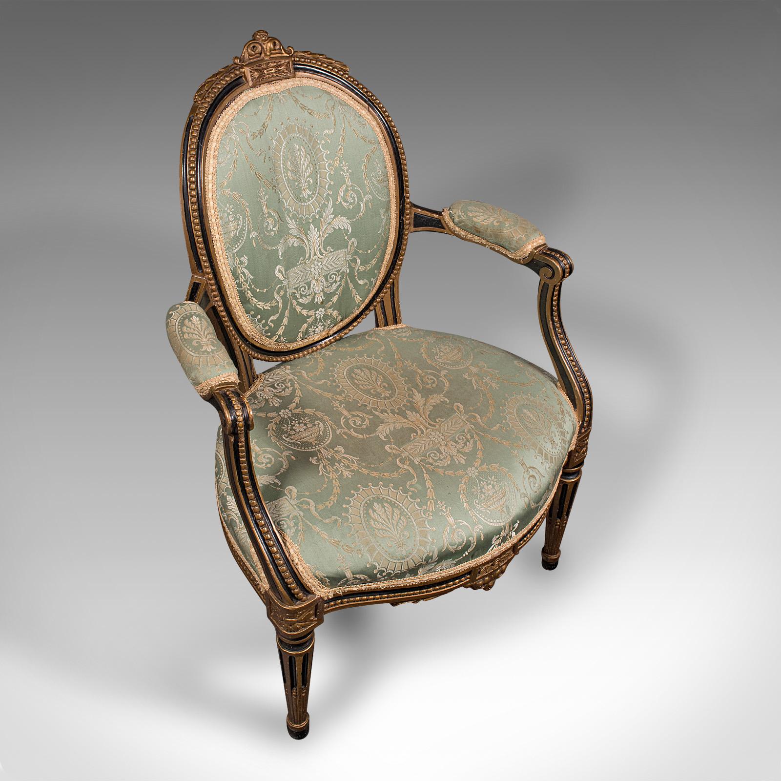 Antique Dressing Room Armchair, English, Elbow Chair, Silk Cotton, Regency, 1820 For Sale 1