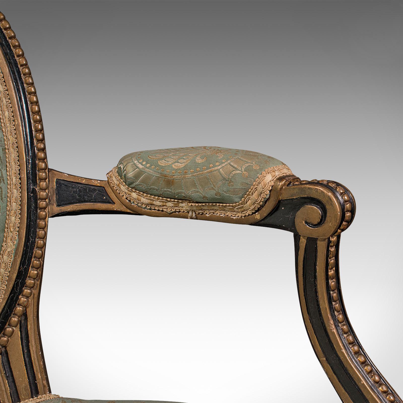Antique Dressing Room Armchair, English, Elbow Chair, Silk Cotton, Regency, 1820 For Sale 3