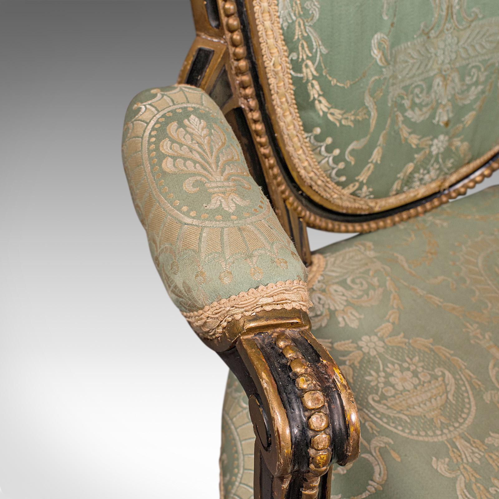 Antique Dressing Room Armchair, English, Elbow Chair, Silk Cotton, Regency, 1820 For Sale 4