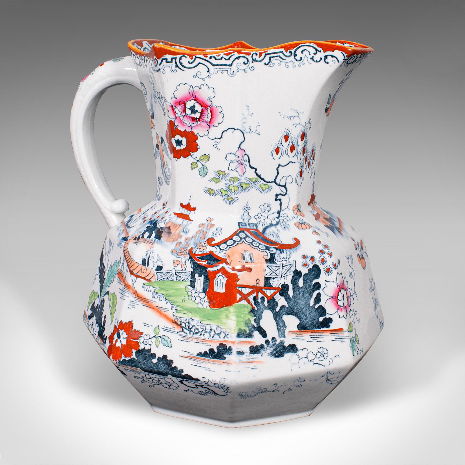 British Antique Dressing Room Washbowl, Ewer, English, Ceramic, Basin, Jug, Victorian For Sale
