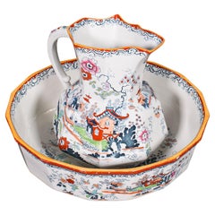 Antique Dressing Room Washbowl, Ewer, English, Ceramic, Basin, Jug, Victorian