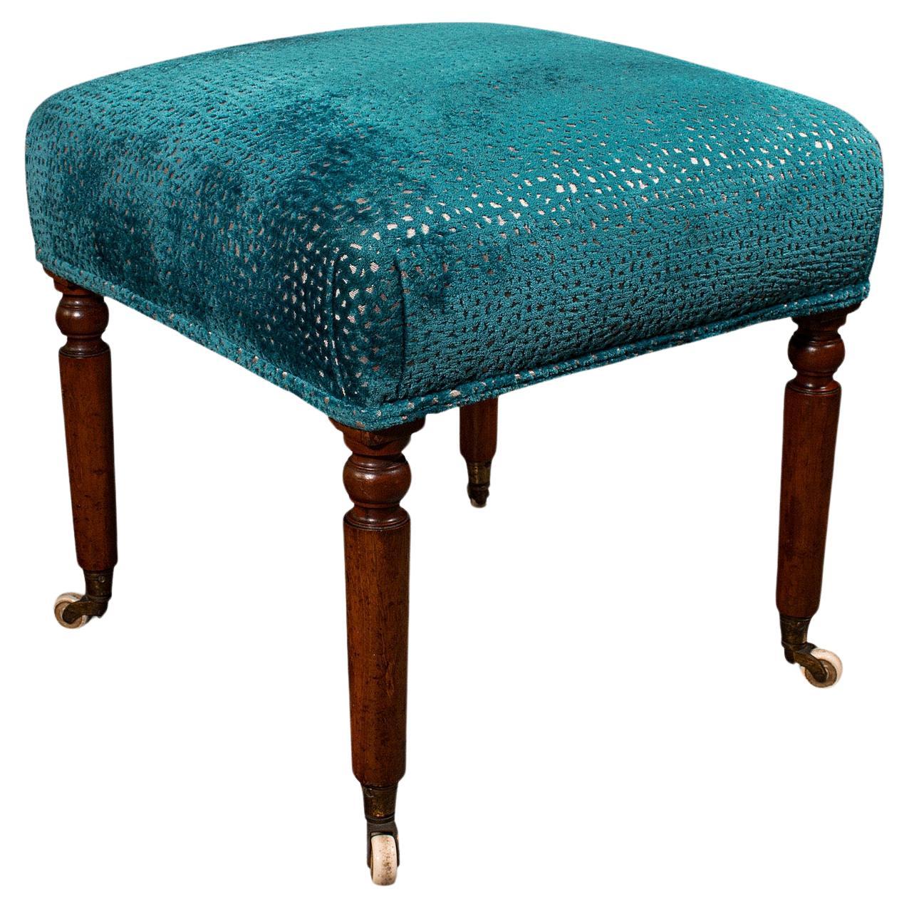 Antique Dressing Stool, English, Chenille Upholstery, Footstool, Regency, C.1820 For Sale