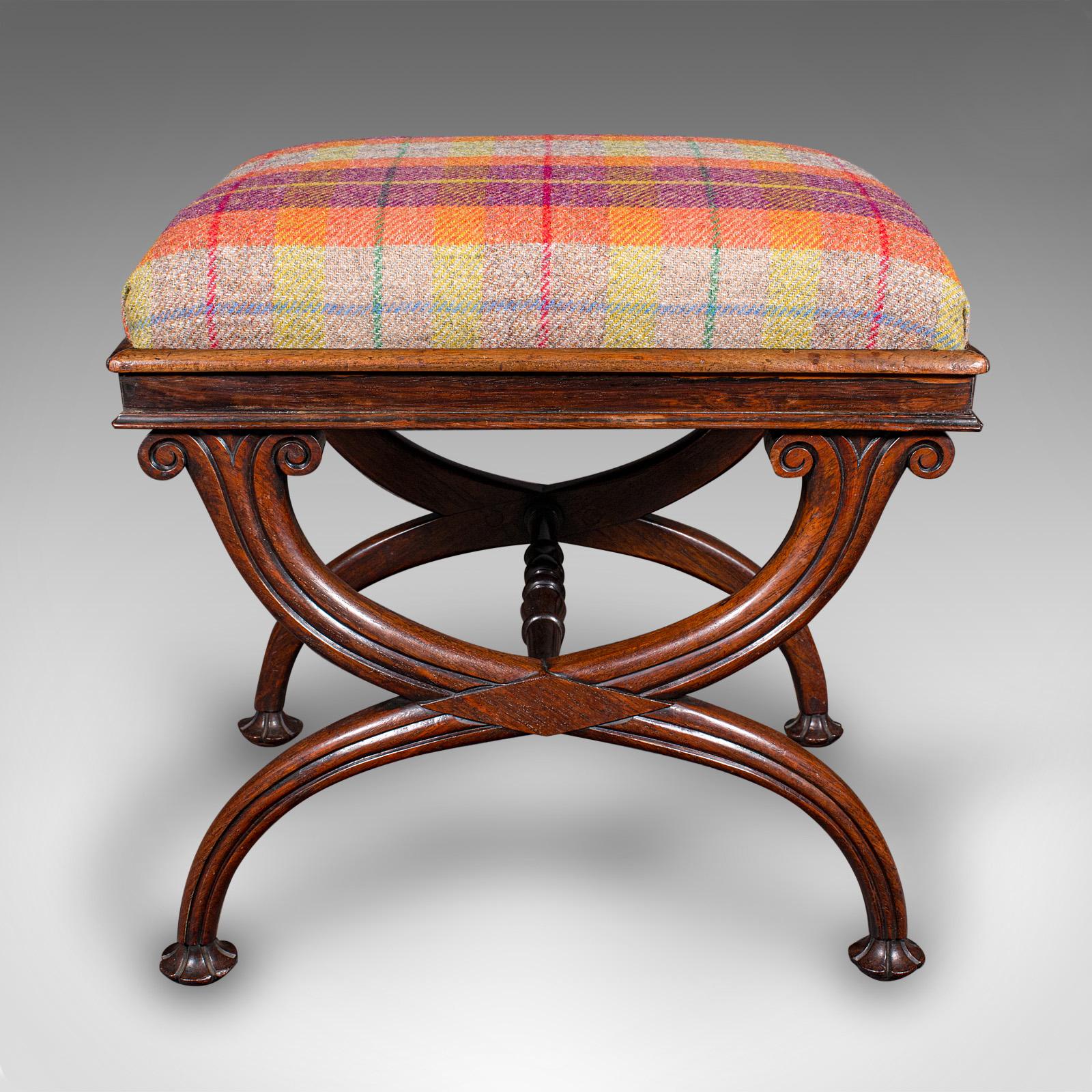 Britannique Tabouret de soirée ancien, anglais, Récital musical, cheminée, repose-pieds, Régence en vente
