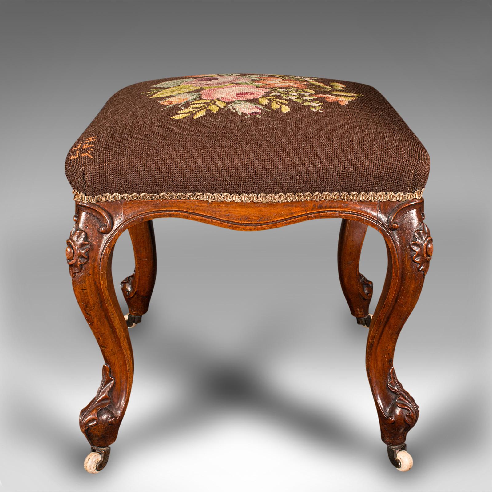 Antique Dressing Stool, English, Walnut, Needlepoint, Footstool, Early Victorian In Good Condition For Sale In Hele, Devon, GB