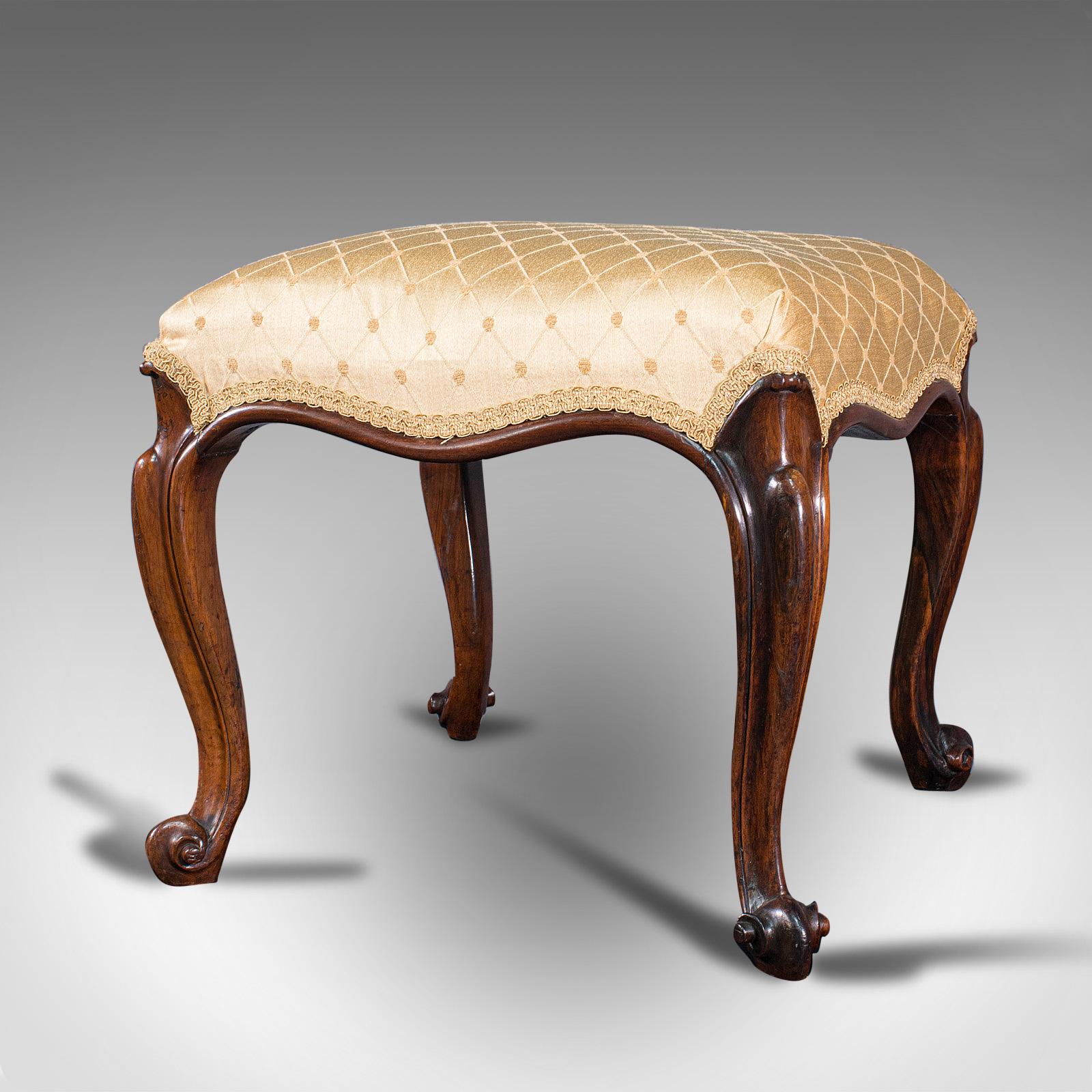 British Antique Dressing Stool, English, Walnut, Upholstery, Boudoir Seat, Regency, 1820 For Sale