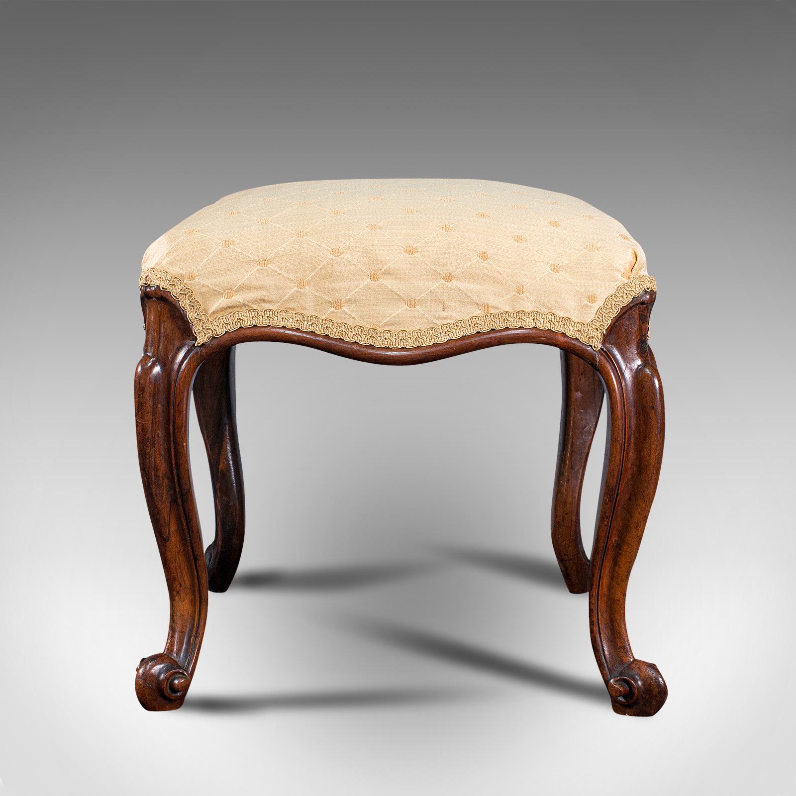 British Antique Dressing Stool, English, Walnut, Upholstery, Boudoir Seat, Regency, 1820 For Sale