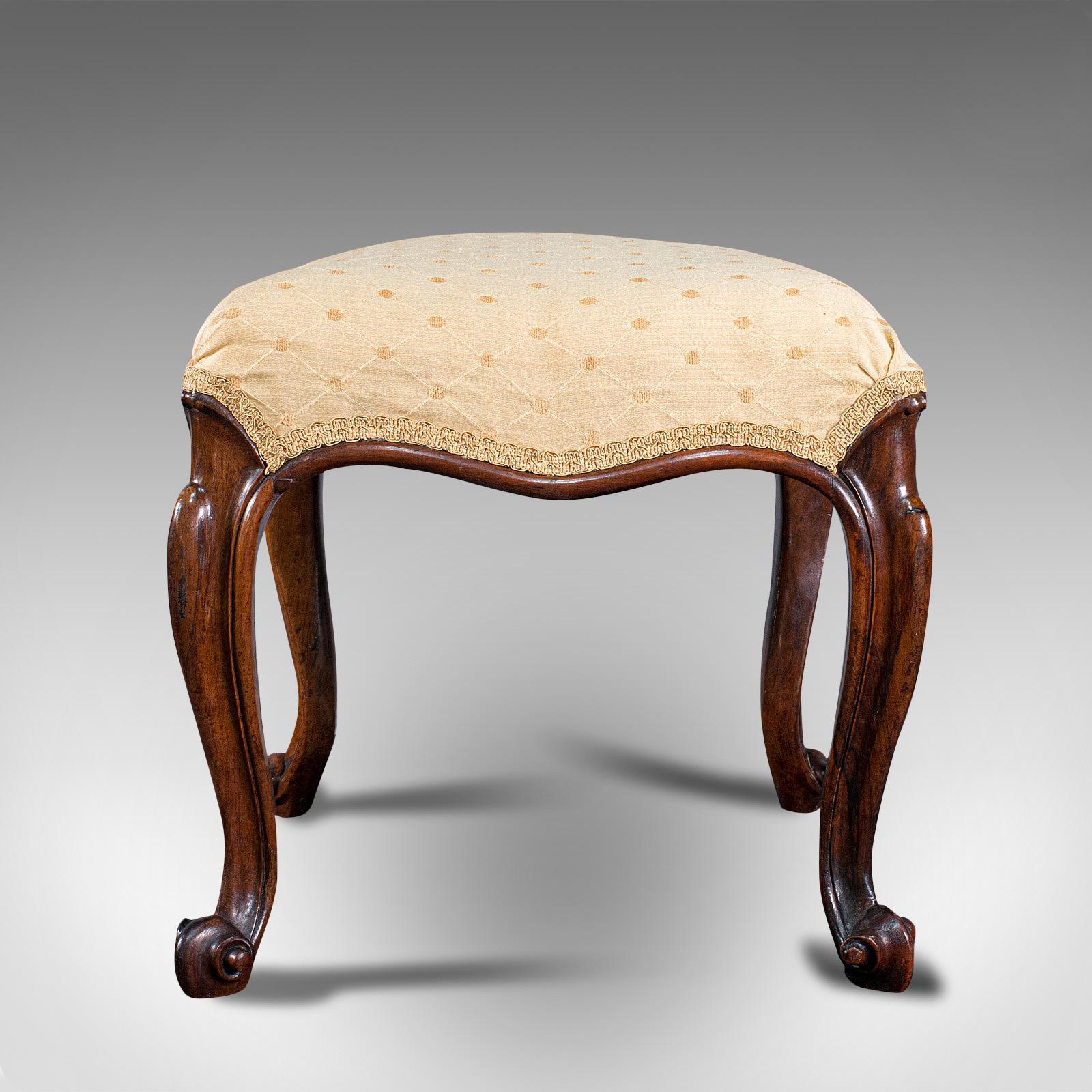 19th Century Antique Dressing Stool, English, Walnut, Upholstery, Boudoir Seat, Regency, 1820 For Sale