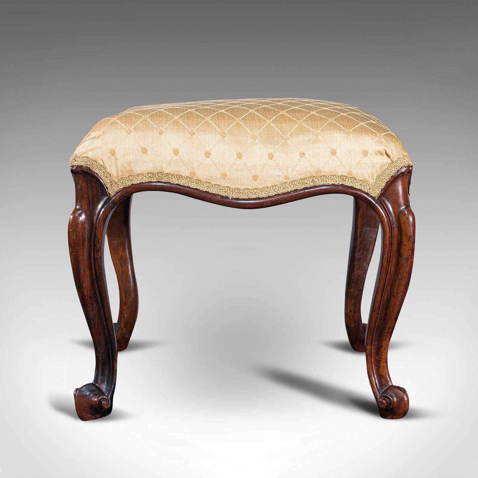 19th Century Antique Dressing Stool, English, Walnut, Upholstery, Boudoir Seat, Regency, 1820 For Sale