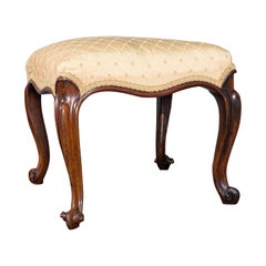 Tabouret de toilette ancien, anglais, noyer, tapisserie, siège de boudoir, Regency, 1820