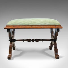 Antique Dressing Stool, Rosewood, Olive Green Cloth, English, Regency